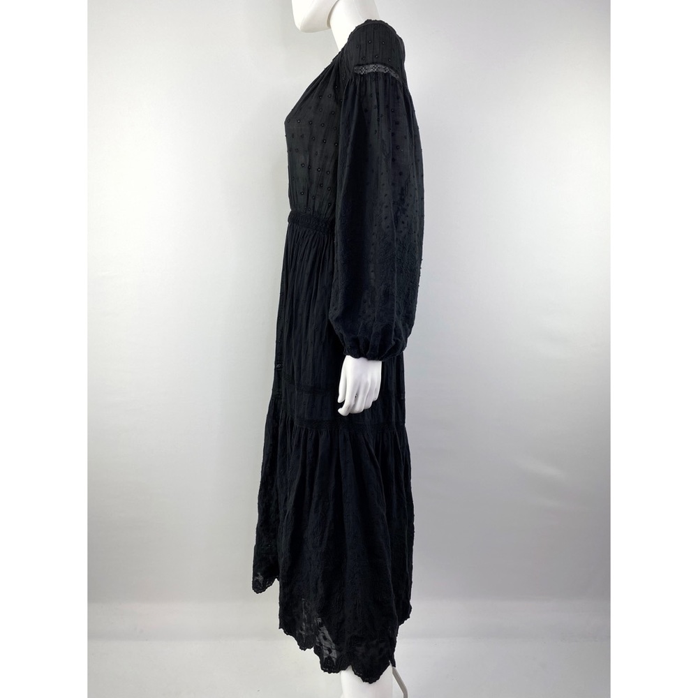 Ulla Johnson Size 6 Black Long Sleeve Eyelet Embroidered Lace Trim Midi Dress - Picture 8 of 13